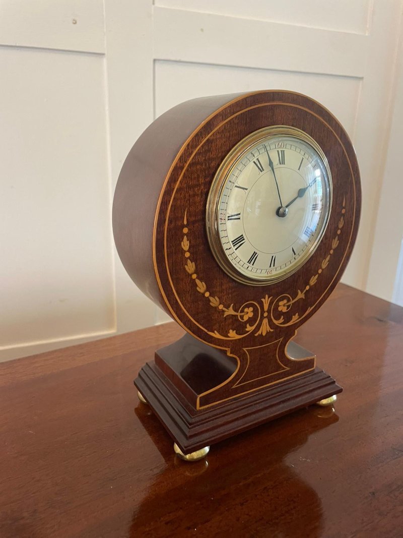 Antique Edwardian Mahogany Inlaid Mantle Clock - Image 2